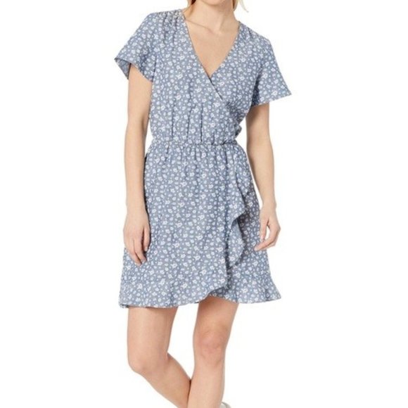 J. Crew Mercantile Floral Chambray Short-Sleeve Ruffle Faux Wrap Dress Small - Picture 12 of 12